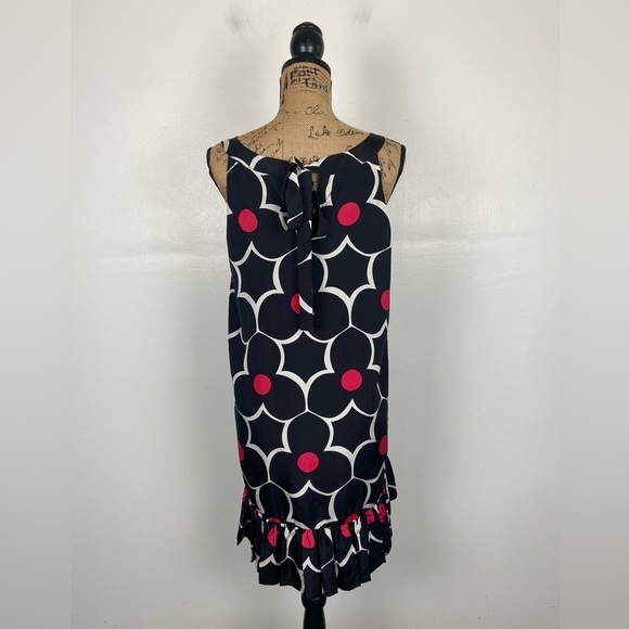 Becky & Max Silk Midi Dress Size 10 Black & Pink Printed Polka Dot Ruffle - Picture 3 of 12